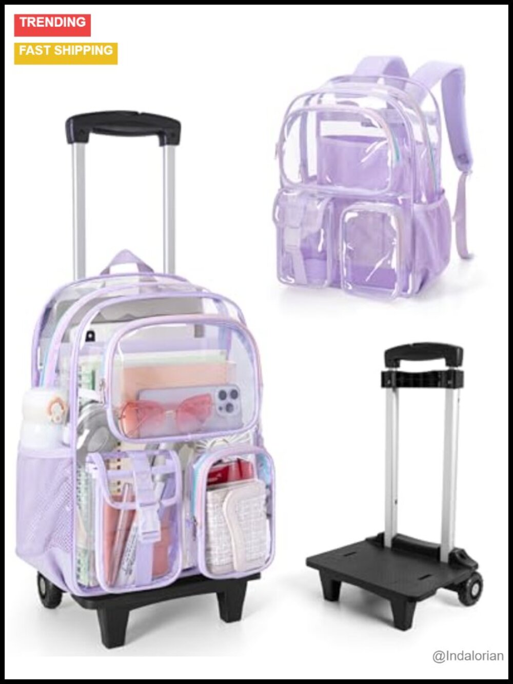 17" Rolling Clear Backpack with Base Board and Detachable Trolley